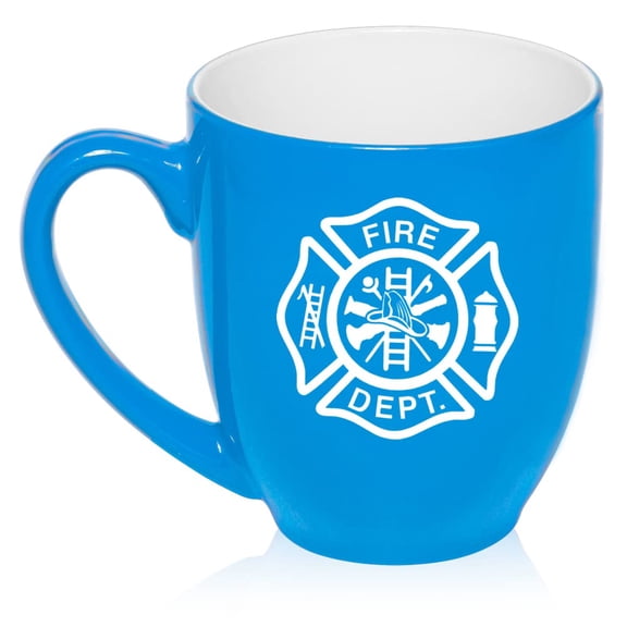 Fire Department Maltese Cross Firefighter Ceramic Coffee Mug Tea Cup Gift for Him, Men, Dad, Family, Son, Husband, Boss, Retirement, Friend, Brother, Birthday, Firefighters' Day (16oz Light Blue)