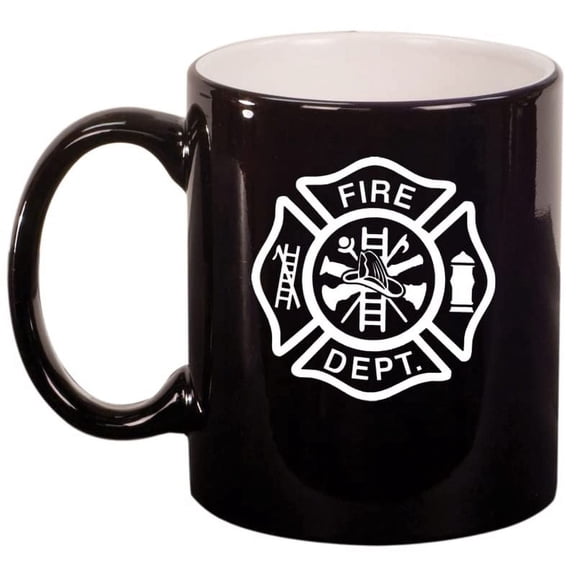 Fire Department Maltese Cross Firefighter Ceramic Coffee Mug Tea Cup Gift for Him, Men, Dad, Family, Son, Husband, Boss, Retirement, Friend, Brother, Birthday, Firefighters' Day (11oz Gloss Black)
