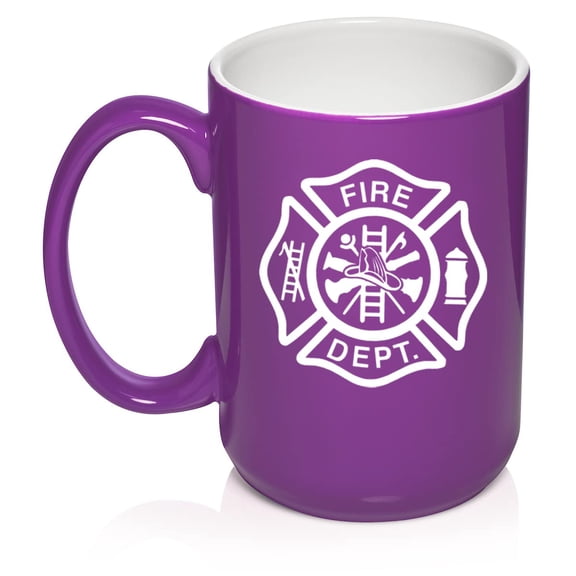 Fire Department Maltese Cross Firefighter Ceramic Coffee Mug Tea Cup Gift for Him, Men, Dad, Family, Son, Husband, Boss, Retirement, Friend, Brother, Birthday, Firefighters' Day (15oz Purple)