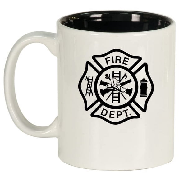 Fire Department Maltese Cross Firefighter Ceramic Coffee Mug Tea Cup Gift for Him, Men, Dad, Family, Son, Husband, Boss, Retirement, Friend, Brother, Birthday, Firefighters' Day (11oz White)