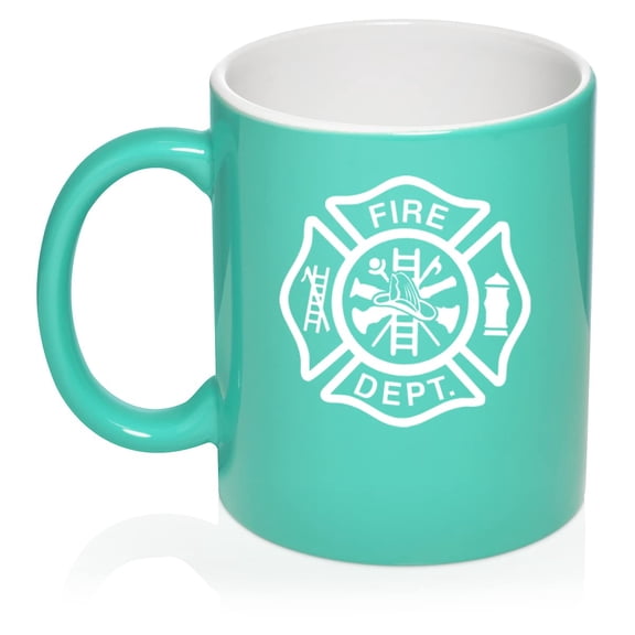 Fire Department Maltese Cross Firefighter Ceramic Coffee Mug Tea Cup Gift for Him, Men, Dad, Family, Son, Husband, Boss, Retirement, Friend, Brother, Birthday, Firefighters' Day (11oz Teal)