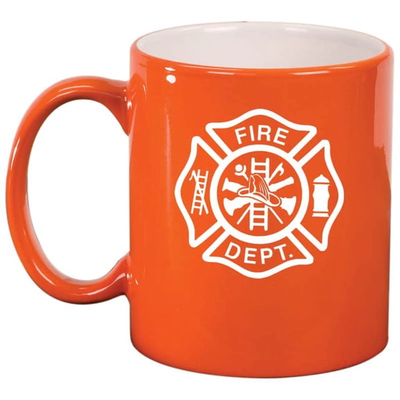 Fire Department Maltese Cross Firefighter Ceramic Coffee Mug Tea Cup Gift for Him, Men, Dad, Family, Son, Husband, Boss, Retirement, Friend, Brother, Birthday, Firefighters' Day (11oz Orange)