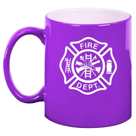 Fire Department Maltese Cross Firefighter Ceramic Coffee Mug Tea Cup Gift for Him, Men, Dad, Family, Son, Husband, Boss, Retirement, Friend, Brother, Birthday, Firefighters' Day (11oz Purple)