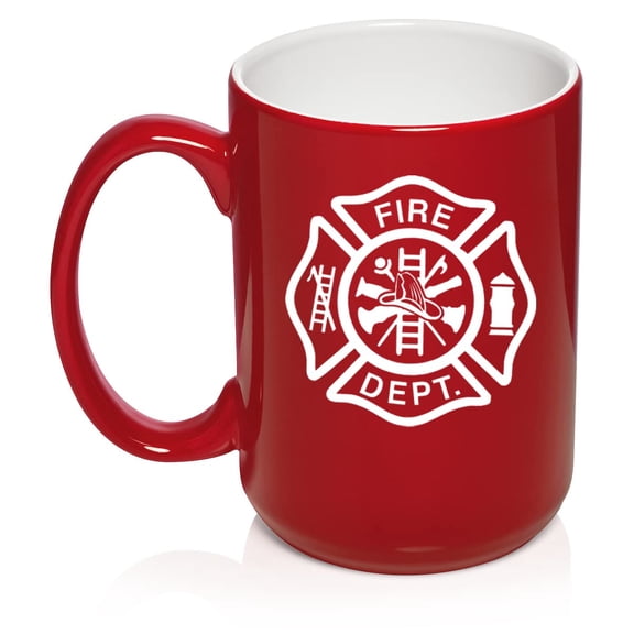 Fire Department Maltese Cross Firefighter Ceramic Coffee Mug Tea Cup Gift for Him, Men, Dad, Family, Son, Husband, Boss, Retirement, Friend, Brother, Birthday, Firefighters' Day (15oz Red)