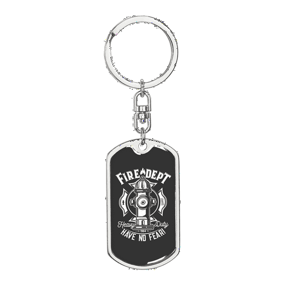 Fire Department No Fear Firefighter Stainless Steel or 18k Gold Premium Swivel Dog Tag Keychain
