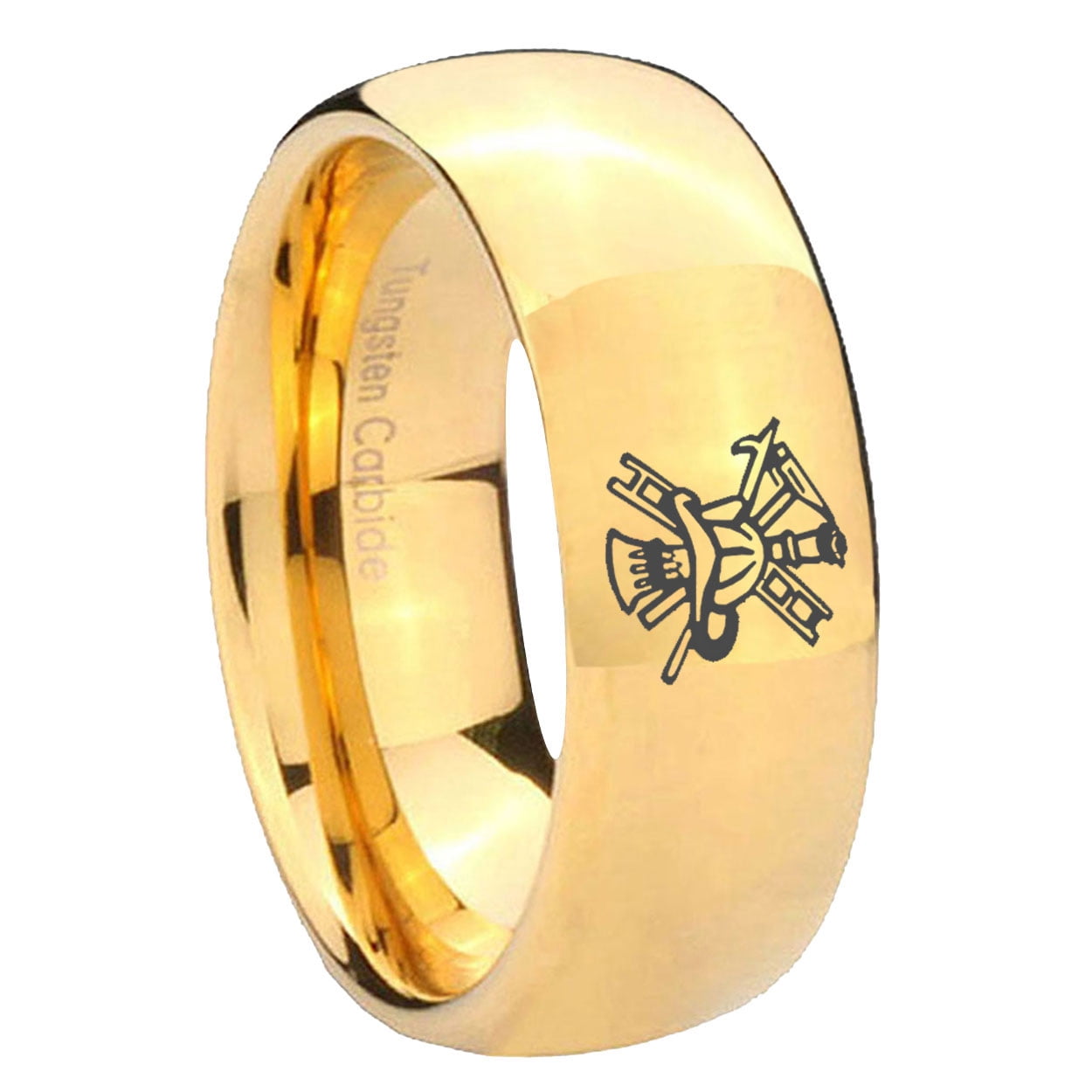 Fire Department Pattern 8MM Dome Gold Plated Tungsten Men Ring ...
