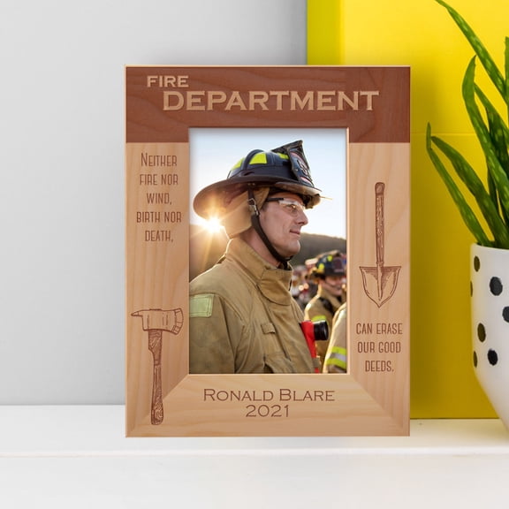 Fire Department Personalized Wooden Frame 4" x 6" Brown (Vertical)