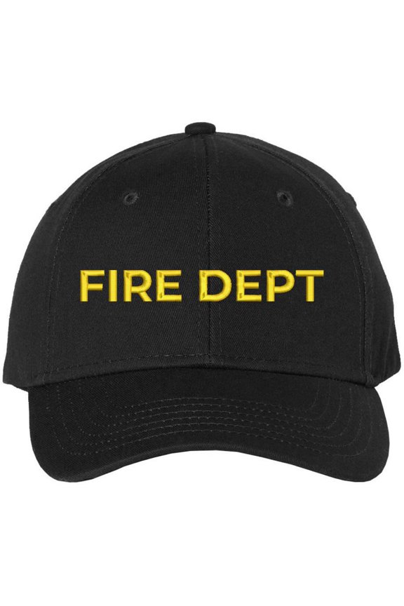 Fire Department Text Embroidered Baseball Cap | Fire Fighters Rescue Professionals Uniform | Structured Hat (Black/Gold)