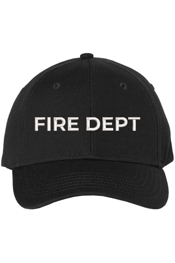 Fire Department Text Embroidered Baseball Cap | Fire Fighters Rescue Professionals Uniform | Structured Hat (Black/White)