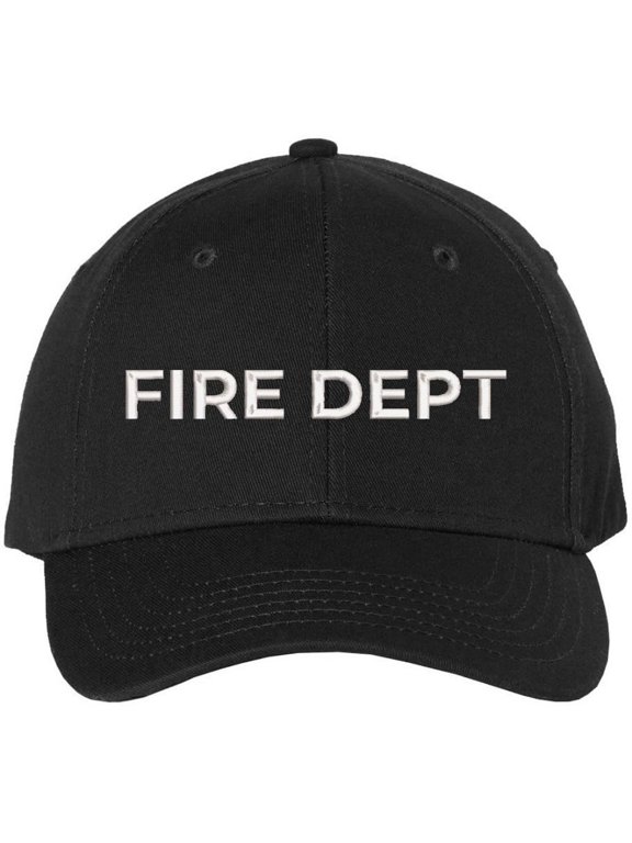 Fire Department Text Embroidered Baseball Cap | Fire Fighters Rescue Professionals Uniform | Structured Hat (Black/White)