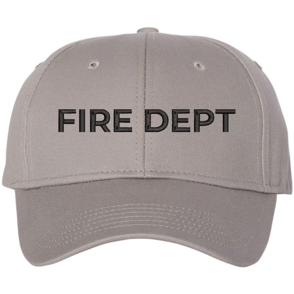 Fire Department Text Embroidered Baseball Cap | Fire Fighters Rescue Professionals Uniform | Structured Hat (Grey/Black)