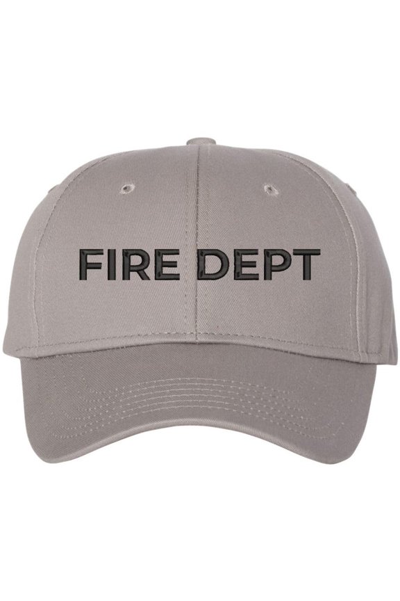 Fire Department Text Embroidered Baseball Cap | Fire Fighters Rescue Professionals Uniform | Structured Hat (Grey/Black)