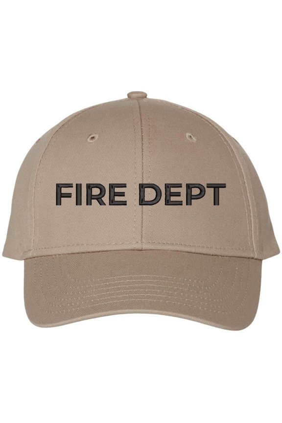 Fire Department Text Embroidered Baseball Cap | Fire Fighters Rescue Professionals Uniform | Structured Hat (Khaki/Black)