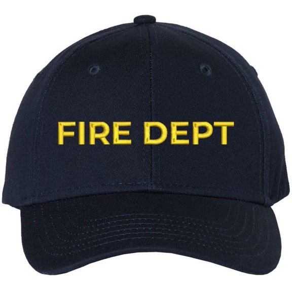 Fire Department Text Embroidered Baseball Cap | Fire Fighters Rescue Professionals Uniform | Structured Hat (Navy/Gold)