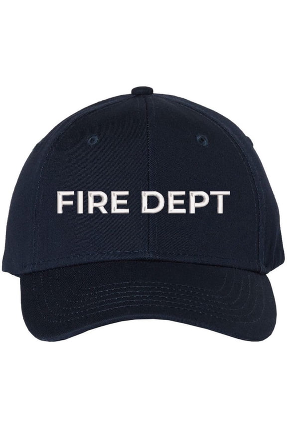 Fire Department Text Embroidered Baseball Cap | Fire Fighters Rescue Professionals Uniform | Structured Hat (Navy/White)