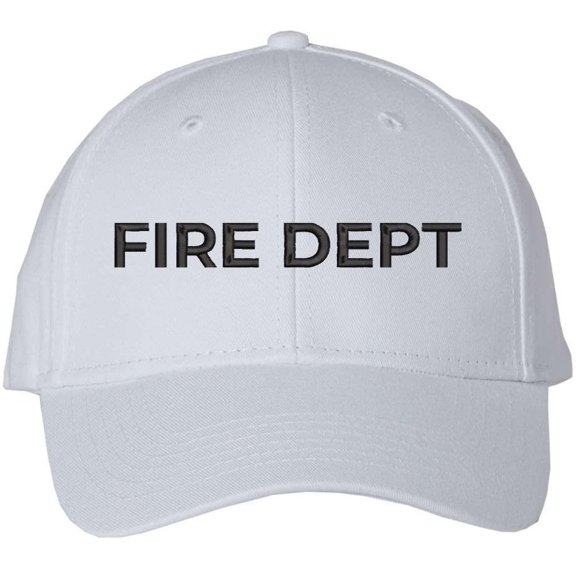Fire Department Text Embroidered Baseball Cap | Fire Fighters Rescue Professionals Uniform | Structured Hat (White/Black)