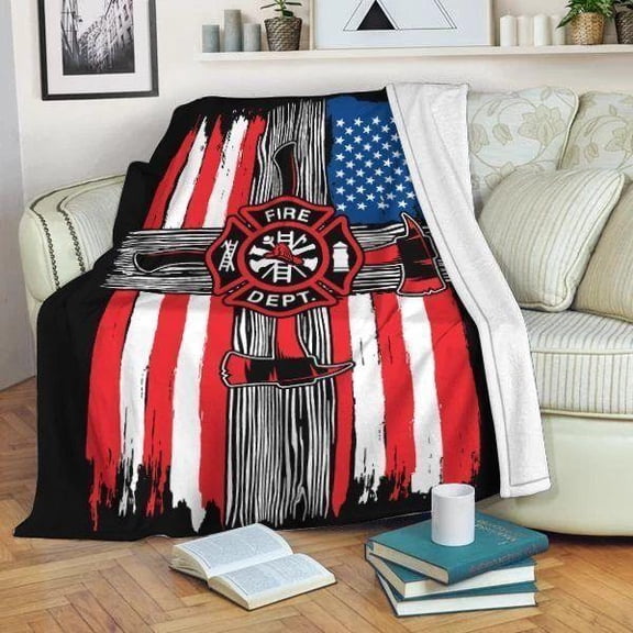 Fire Dept America Flag Blanket, Firefighter Blanket, Firefighter Retirement Gift Idea, Father's Day Gift, Birthday Appreciation Fireman, 50x60in Fleece Blanket