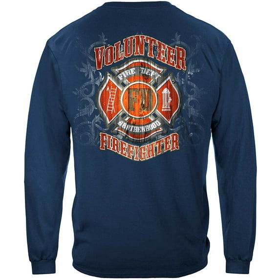 Fire Dept Faded Planks Firefighter 100% Cotton Navy Long Sleeves T-Shirt XX-Large