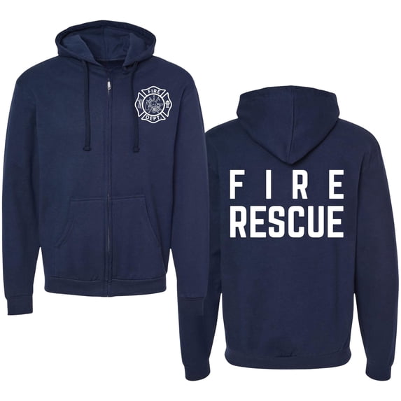 Fire Dept. Fire Rescue Full Zip Hoodie Firefighter Warm Double Side Hooded Zipper Sweatshirt for Men & Women (NavyBlue, Small)