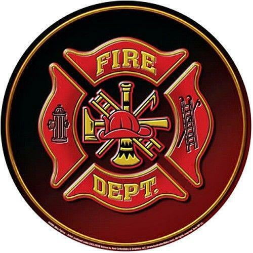 Fire Dept Firefighters Round Tin Metal Sign Nostalgic Retro Station Decor Size: 8 x 8 inch
