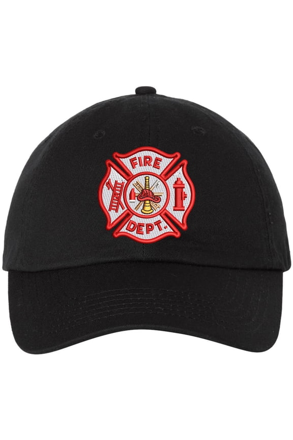 Fire Dept Hat Fire Department Cap Embroidered Dad Hat Adjustable Firefighter Baseball Cap (Black)