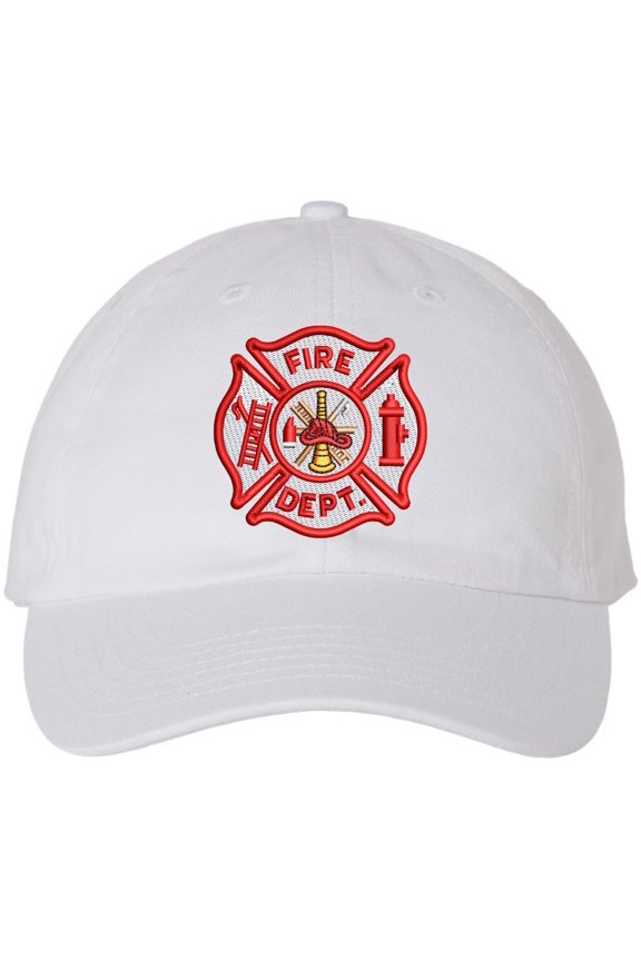 Fire Dept Hat Fire Department Cap Embroidered Dad Hat Adjustable Firefighter Baseball Cap (White)