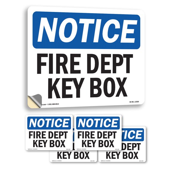 Fire Dept Key Box OSHA Notice Vinyl Decal Label 5 Inch x 3.5 Inch - 5 Pack