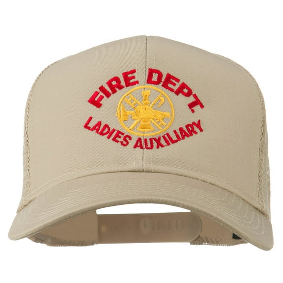Fire Dept Ladies Auxiliary Embroidered Mesh Cap - Khaki OSFM