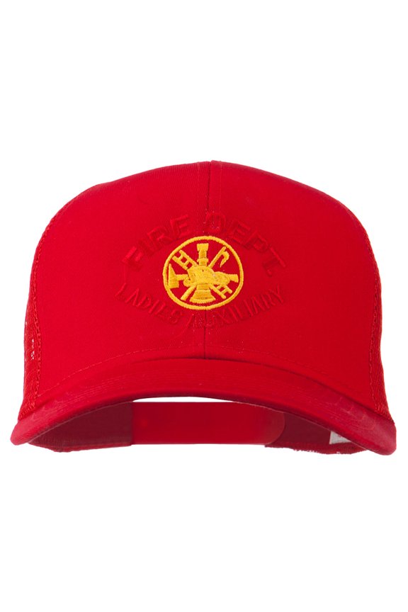 Fire Dept Ladies Auxiliary Embroidered Mesh Cap - Red OSFM