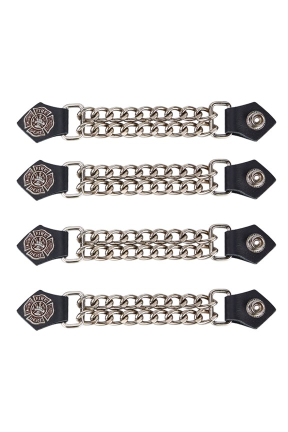 Fire Dept Logo Authentic Leather Motorcycle Vest Extender for Men Biker Double Diamond Cut Chrome Chain 4PCS Per Set