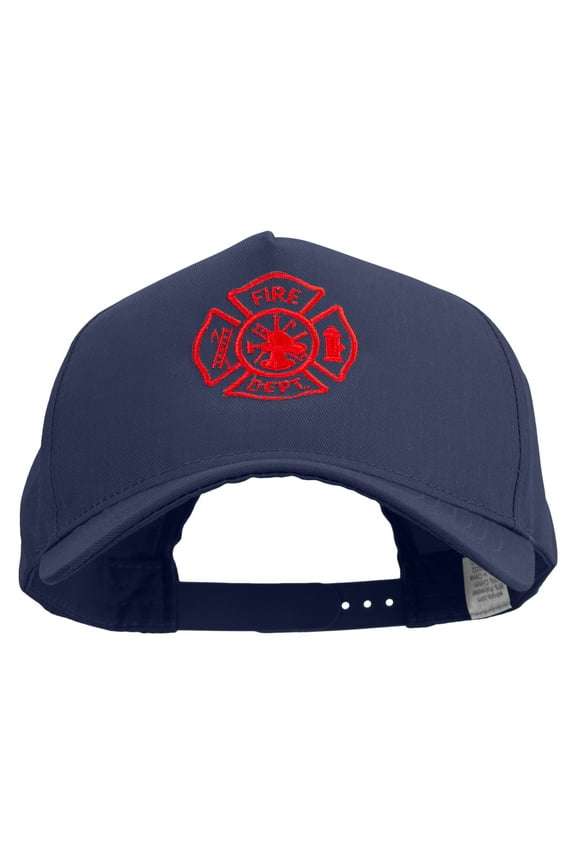 Fire Dept Maltese Cross Embroidered Big Size Solid Cotton Twill 5 Panel high profile Prostyle Snap Cap - Navy XL-3XL