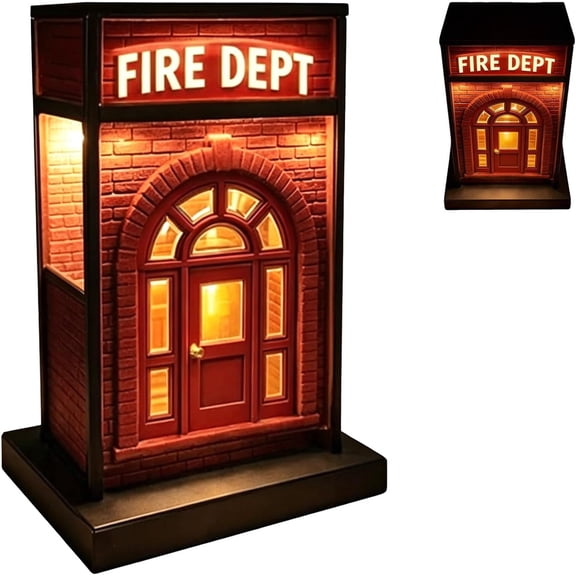 Fire Dept Vintage Lamp, Fire Department Miniature Table Lamp with Warm Led Glow, Vintage Firehouse Night Light for Desk Shelf Bedroom Decor, Firefighter Gift Home Office Decoration