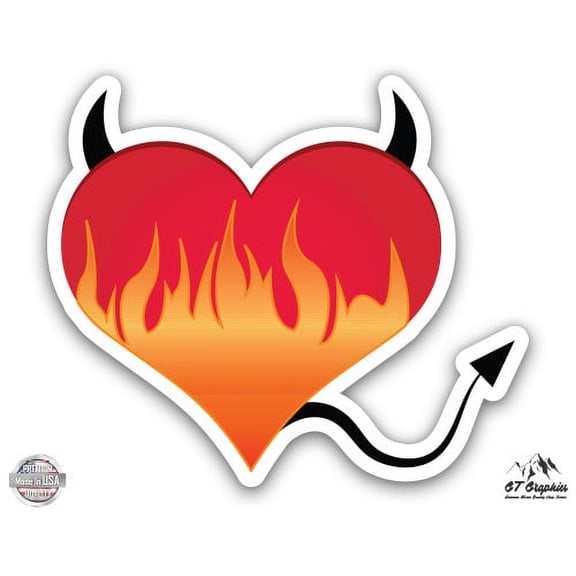 Fire Devil Heart - 5" Vinyl Sticker - For Car Laptop I-Pad - Waterproof Decal
