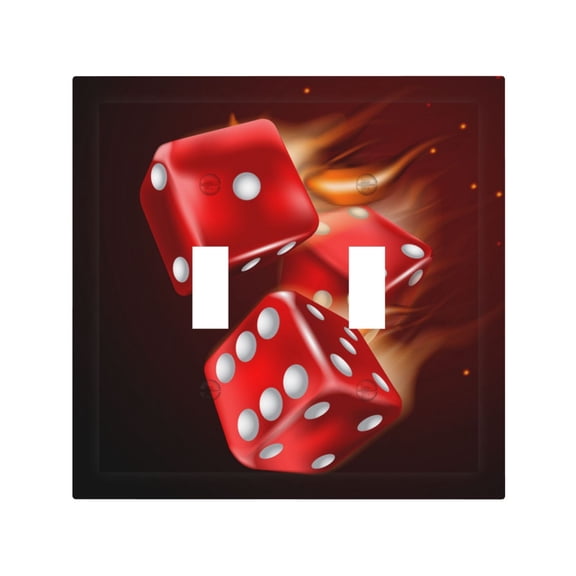 Fire Dice Flaming Dices Flame 2 Gang Switch Wall Plate Decorative Double Toggle Cover with 4 Painted Screws for Home & Commercial Use