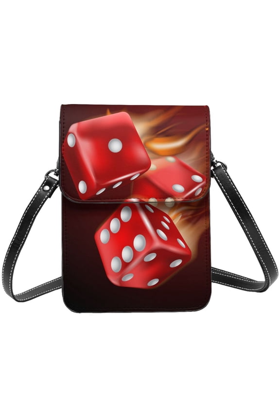 Fire Dice Flaming Dices Flame Cell Phone Purse Small Crossbody Bag with Strap Credit Card Slots Leather Shoulder Wallet for Women