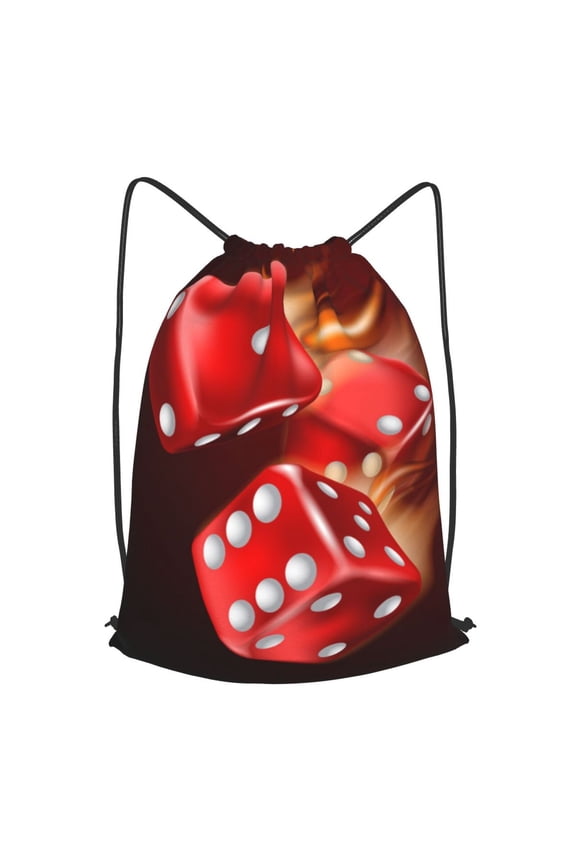 Fire Dice Flaming Dices Flame Drawstring Backpack Gym String Bag Sports Sackpack Cinch Sack, Small