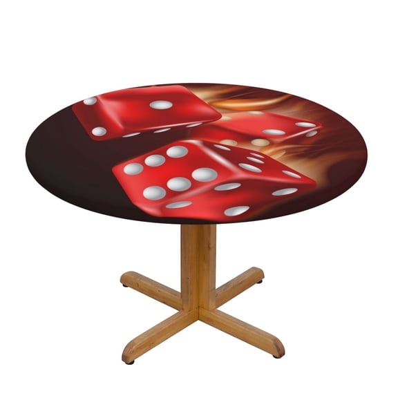 Fire Dice Flaming Dices Flame Fitted Round Tablecloth 90cm with Elastic Edge, Waterproof Table Cover Furniture Protector for Patio, Dining Room Restaurant
