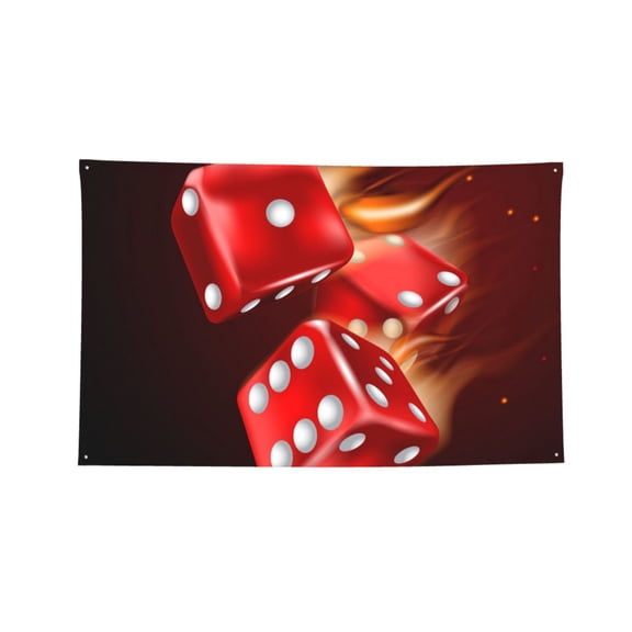 Fire Dice Flaming Dices Flame Four Hole Decorated Banner Flag for Garden Yard Home Decoration Indoor Outdoor 2x3 Ft