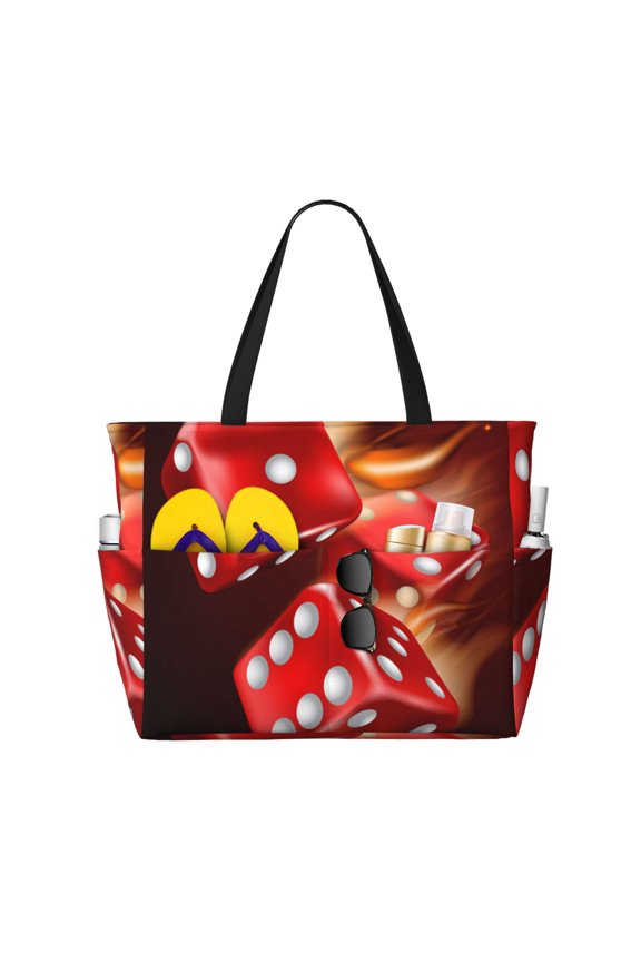 Fire Dice Flaming Dices Flame Large Capacity Beach Travel Tote Bag Shoulder Handbag for Gym Camping Shopping