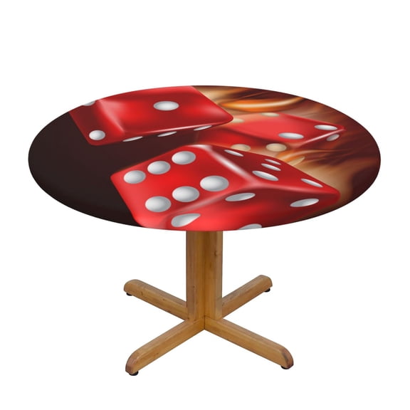 Fire Dice Flaming Dices Flame Round Fitted Tablecloth Elastic Edged Table Cloth Waterproof Table Cover 48in