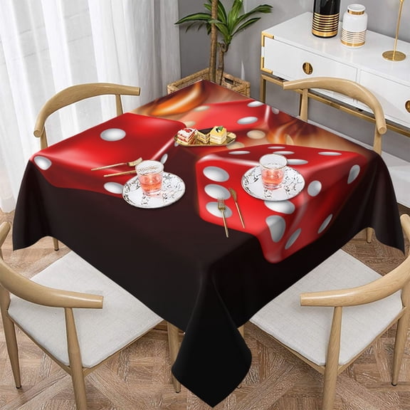 Fire Dice Flaming Dices Flame Square Tablecloth 54x54 Waterproof Table Cover for Dining Table, Parties, Weddings, Picnics, Cafes