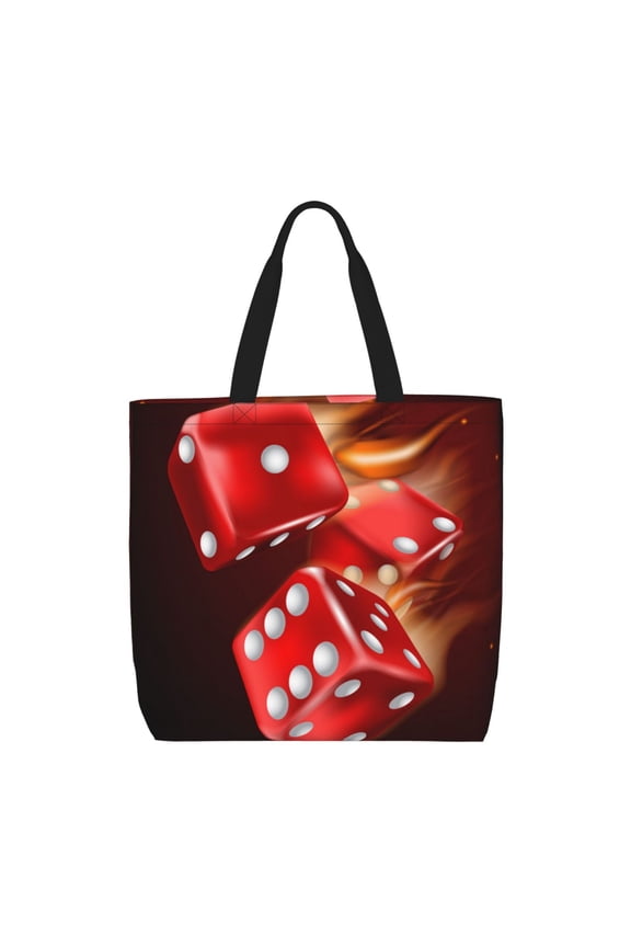 Fire Dice Flaming Dices Flame Zippered Tote Bag Large Capacity Shoulder Handbag for Shopping, Work, Travel