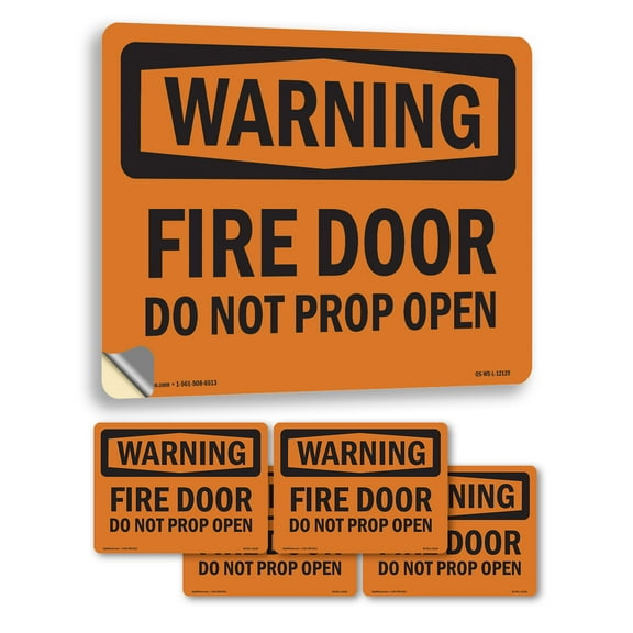 Fire Door Do Not Prop Open OSHA WARNING Vinyl Decal Label 24 Inch x 18 Inch - 5 Pack
