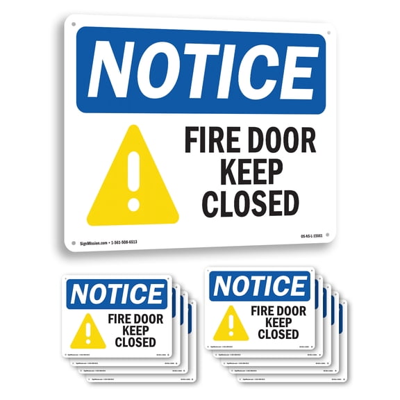 Fire Door Keep Closed OSHA Notice Aluminum Sign 10 Inch x 7 Inch - 10 Pack