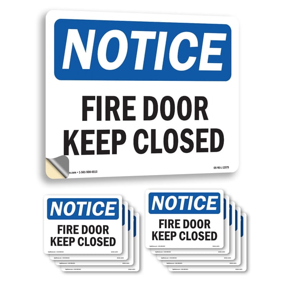 Fire Door Keep Closed OSHA Notice Vinyl Decal Label 14 Inch x 10 Inch - 10 Pack
