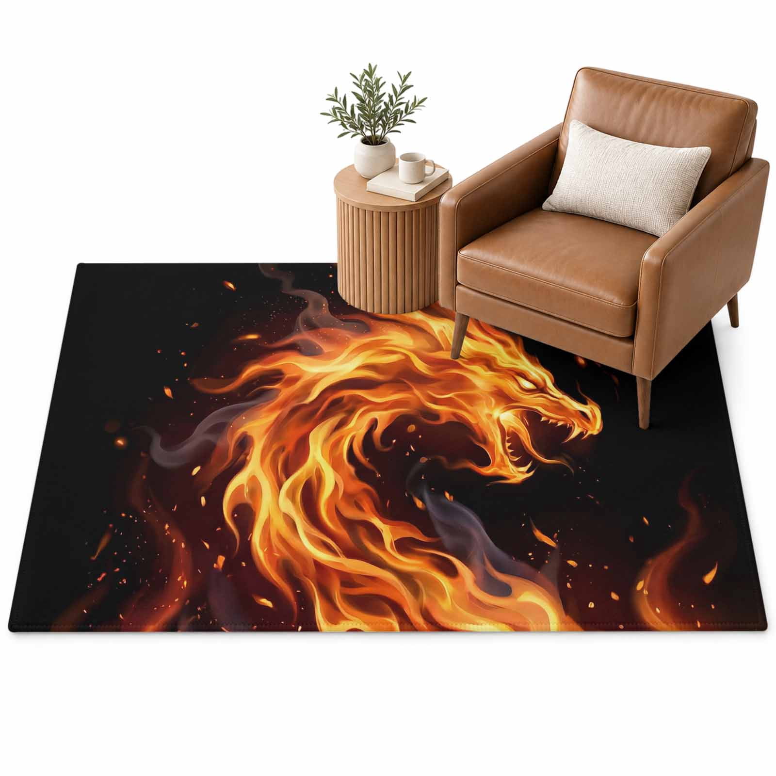 Fire Dragon Area Rug 2.7'x5', Modern Mythical Mysterious Gold Red ...