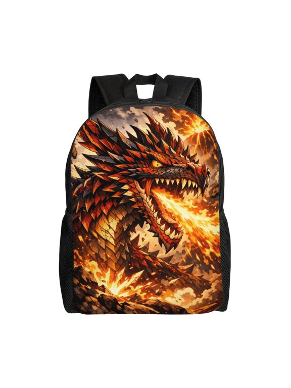 Fire Dragon Backpack Full Front Print Travel Laptop Bag for Men and Women