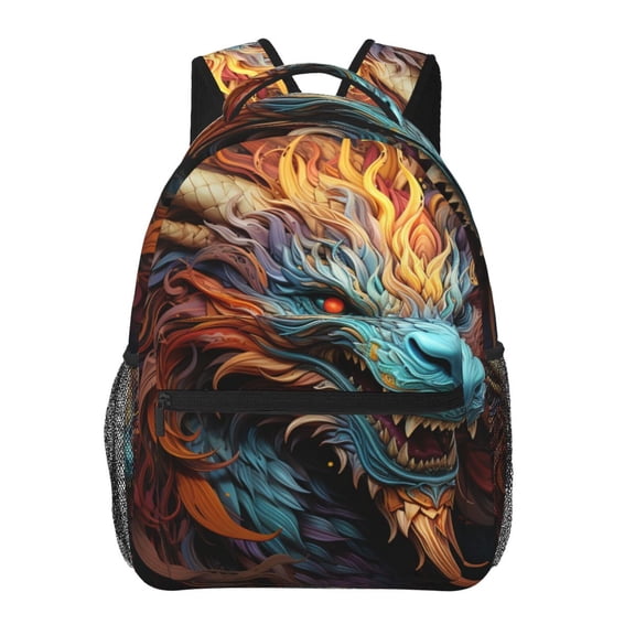 Fire Dragon Cool Art Backpack Casual College Bag Zipper Laptop Daypack Hiking Rucksack Travel