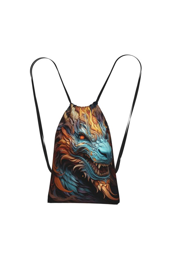 Fire Dragon Cool Art Packable Drawstring Backpack, Lightweight Foldable Cinch Storage Bag for Gym Travel Shopping