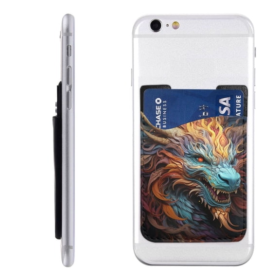 Fire Dragon Cool Art Phone Card Holder Stick On ID Credit Card Wallet Cell Phone Case Pouch Sleeve Pocket for iPhone Android Smartphones